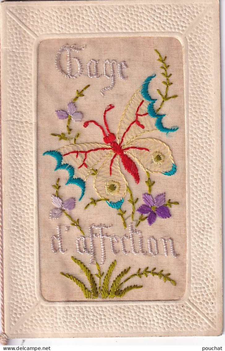 XXX - GAGE D'AFFECTION - CARTE DOUBLE FANTAISIE BRODEE AVEC PAPILLON  ET FLEURS - FEUILLET - Embroidered