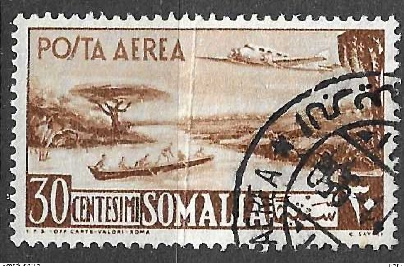 SOMALIA A.F.I.S. - 1950 - POSTA AEREA - 30 CENT. - USATO (YVERT AV 30 - MICHEL 255 - SS A 1) - Somalia (AFIS)