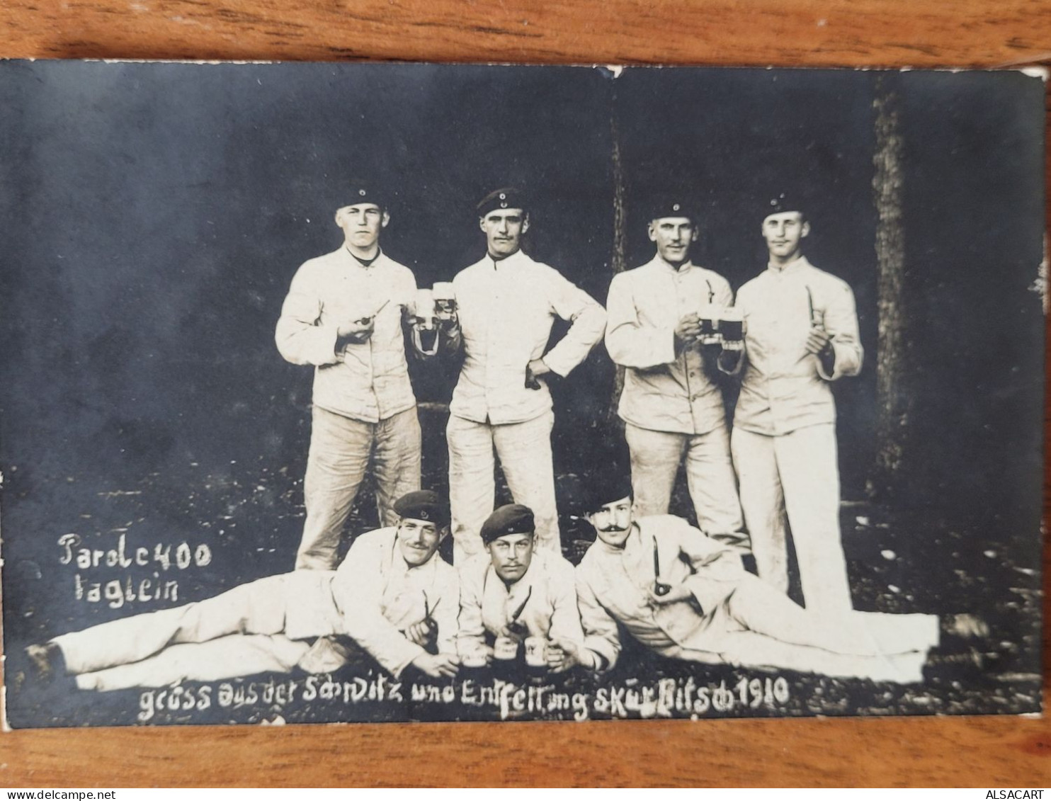 Carte Photo Bitche , Militaires Avec Bock De Bière 1910 - Bitche