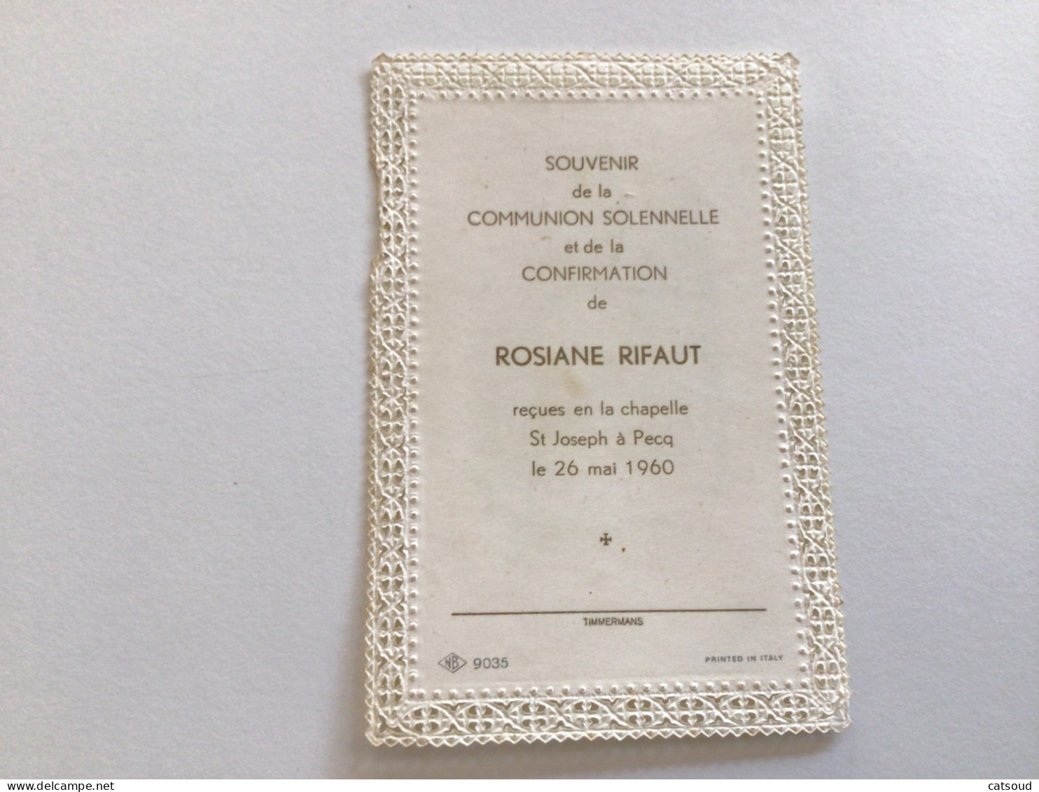 Ancien Faire-part De Communion (1960) Pecq Rosiane RIFAUT - Comunión Y Confirmación