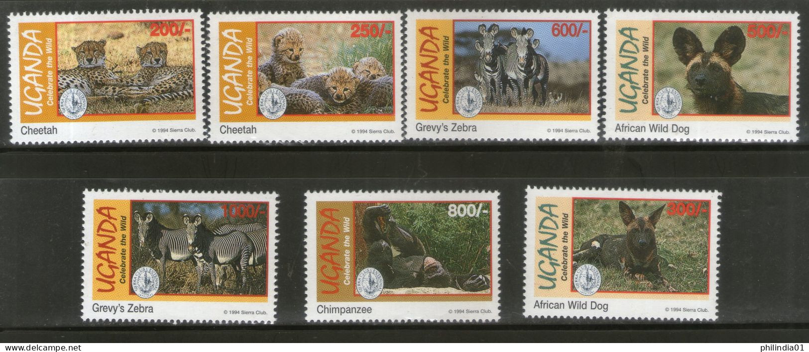 Uganda 1994 Endangered Species Cheetah Dog Chimpanzee Zebra Sc 1272 7v MNH # 1 - Chimpancés