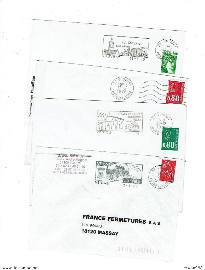 37 Indre & Loire Lot de 31 flammes SECAP 25 illustrées-6NI (7 BD non codés,24 BD codés) enveloppes entières   1216