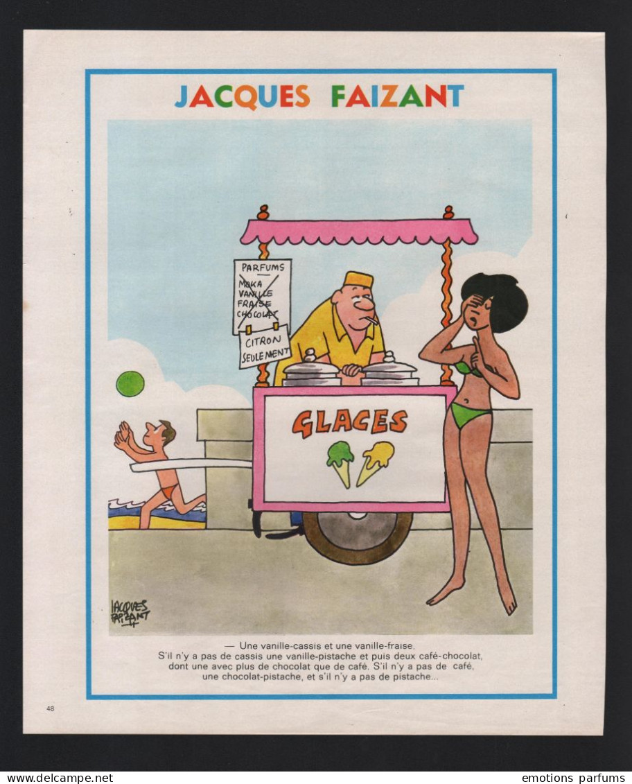Pub Papier  Humour Jacques Faizant Plage Marchand De Glace - Publicités