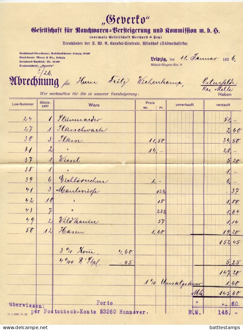 Germany 1926 Cover & Invoice; Leipzig - Geverko To Ostenfelde; 10pf. German Eagle & Rhineland - Covers & Documents
