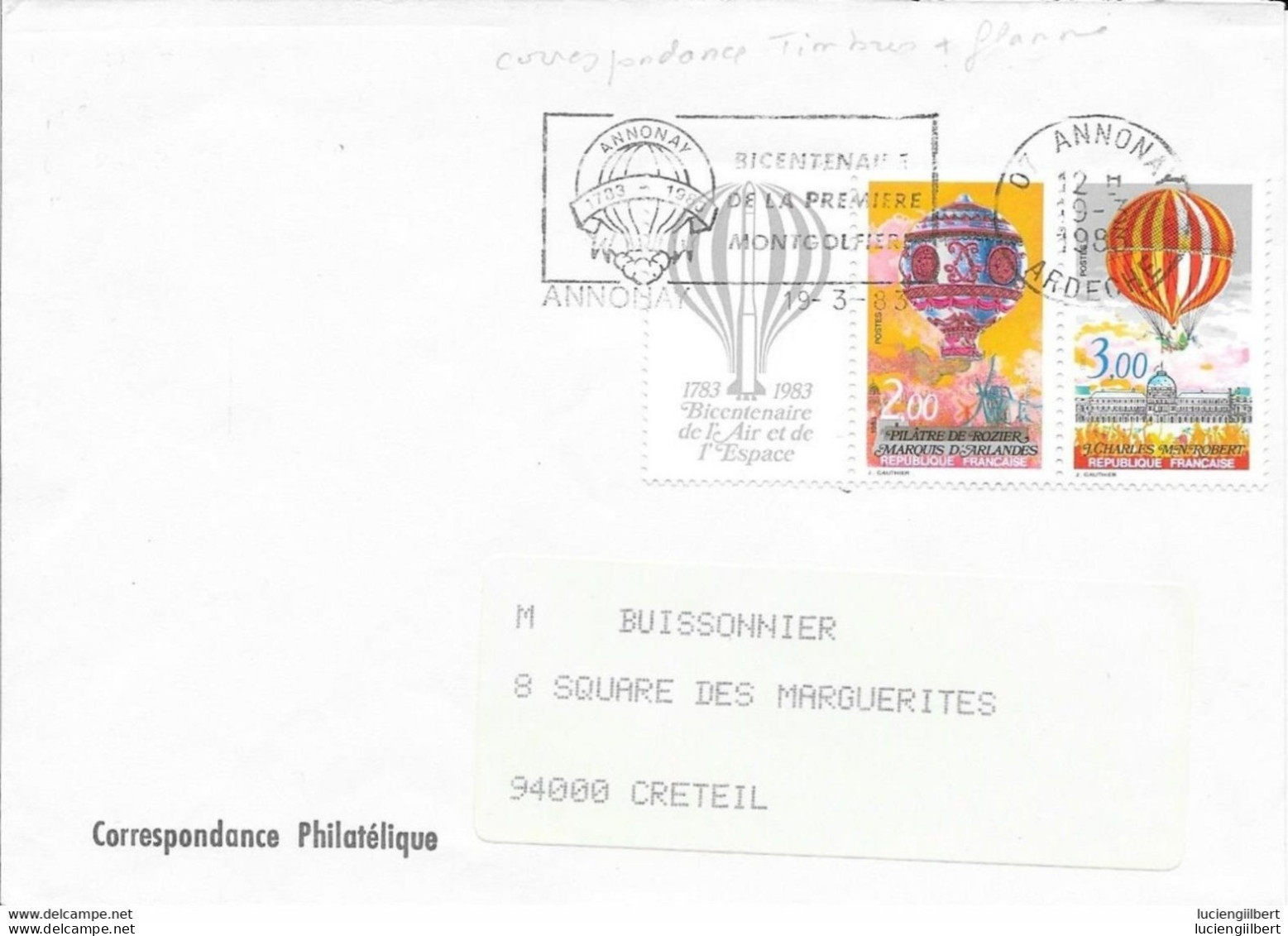 ARDECHE 07 - ANNONAY  - FLAMME BICENTENAIRE DE LA PREMIERE MONTGOLFIERE - 1ER JOUR   -  1983 - Mechanical Postmarks (Advertisement)