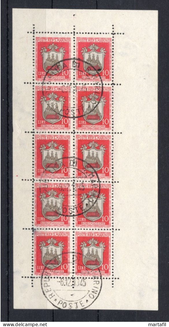 1945-46 SAN MARINO MINIFOGLIO Serie Stemmi N.1 10 Lire USATO - Blocks & Kleinbögen