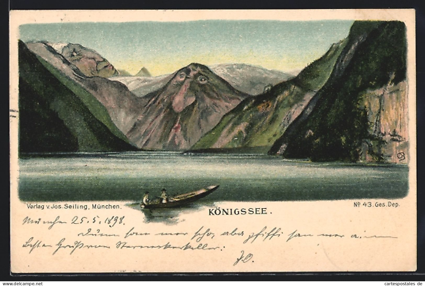 AK Königssee, Berg Mit Gesicht / Berggesichter Und Boot, Seiling No. 43  - Autres & Non Classés