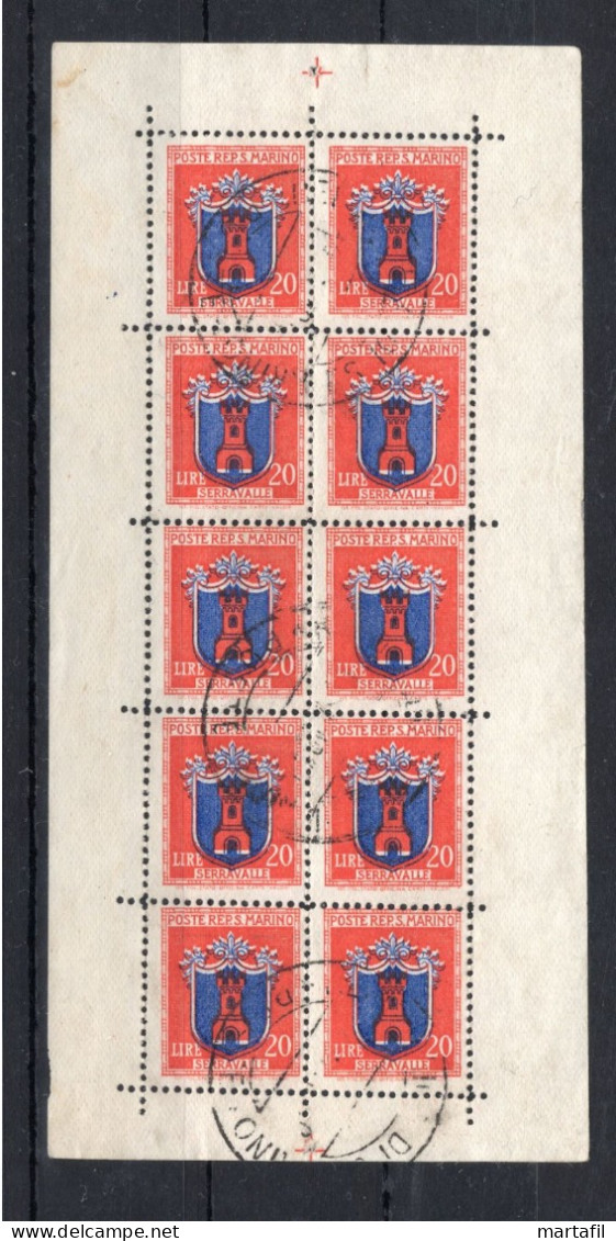 1945-46 SAN MARINO MINIFOGLIO Serie Stemmi N.2 20 Lire USATO - Blokken & Velletjes