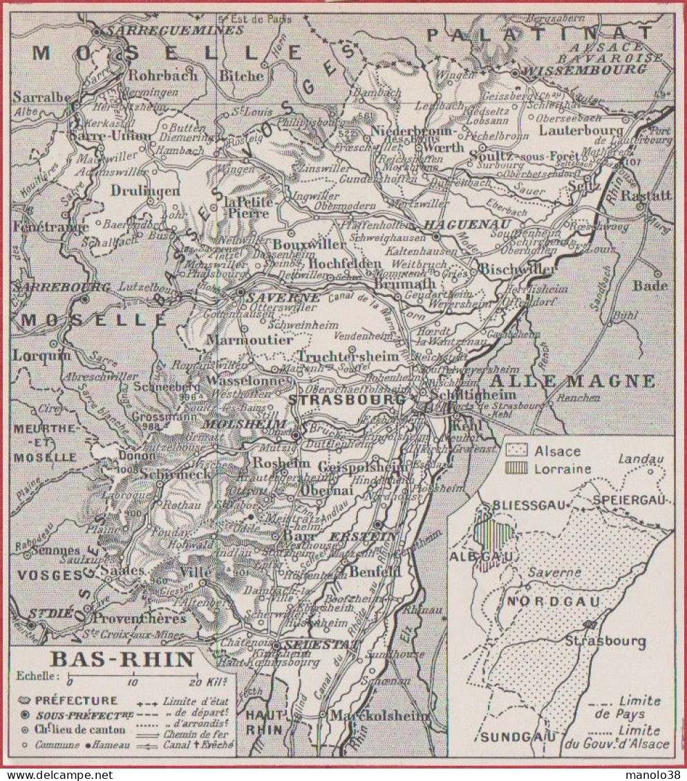 Carte Du Département Du Haut Rhin (68). Préfecture, Sous Préfecture, Chef Lieu, Chemin De Fer .. Larousse 1948. - Documentos Históricos