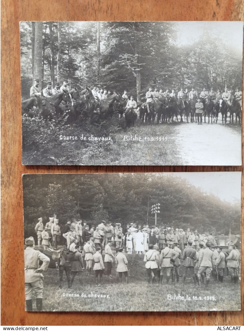 Carte Photo Bitche , 2 Cartes Course De Chevaux 1919 , Rare - Bitche