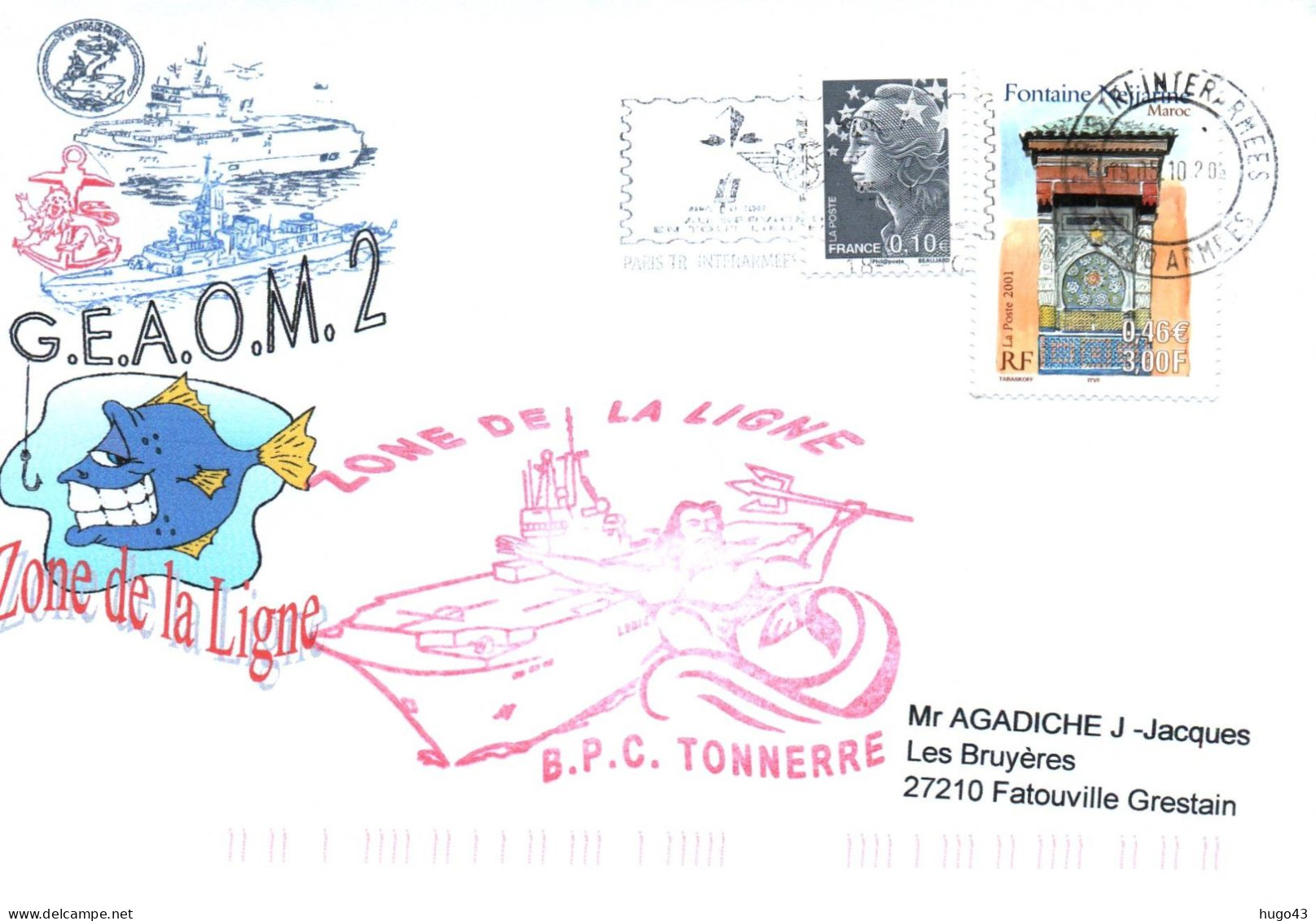 ENVELOPPE AVEC CACHET B.P.C. TONNERRE - ZONE DE LA LIGNE ROUGE - G.E.A.O.M. - Seepost