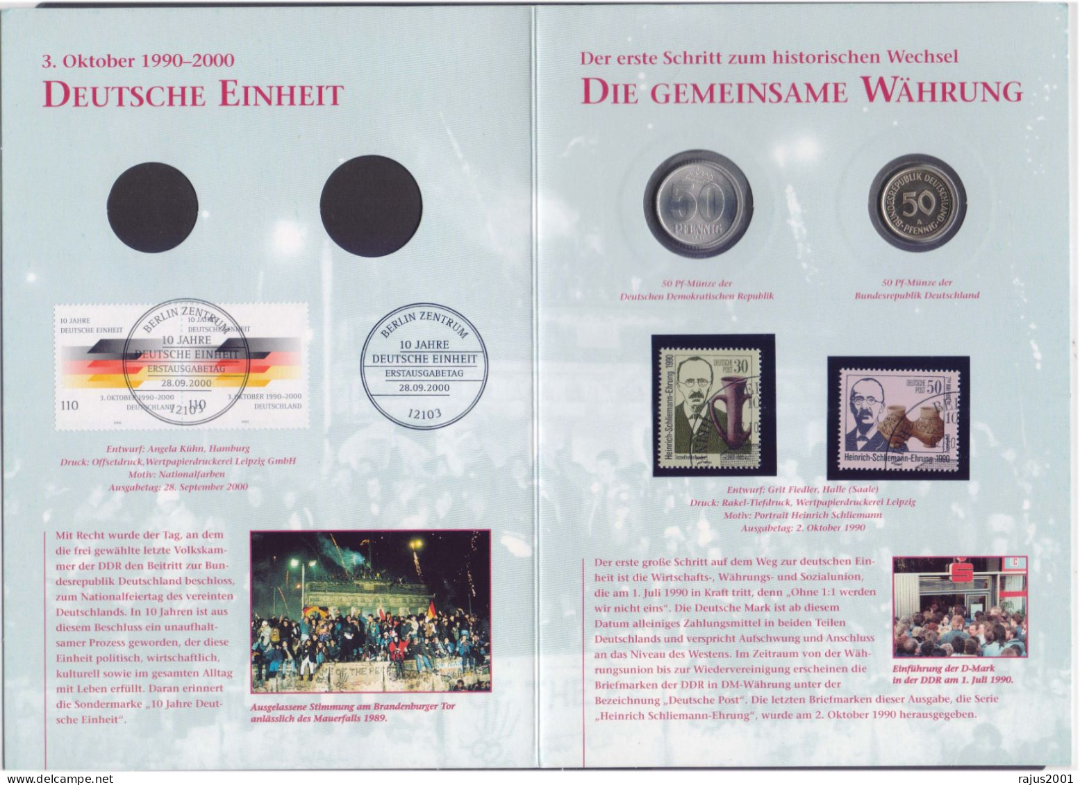 German Unity First Step Towards Historic Change Of Common Currency 50 PF Coin OLD / New Sealed Packed In Folder 2000 - Monnaies