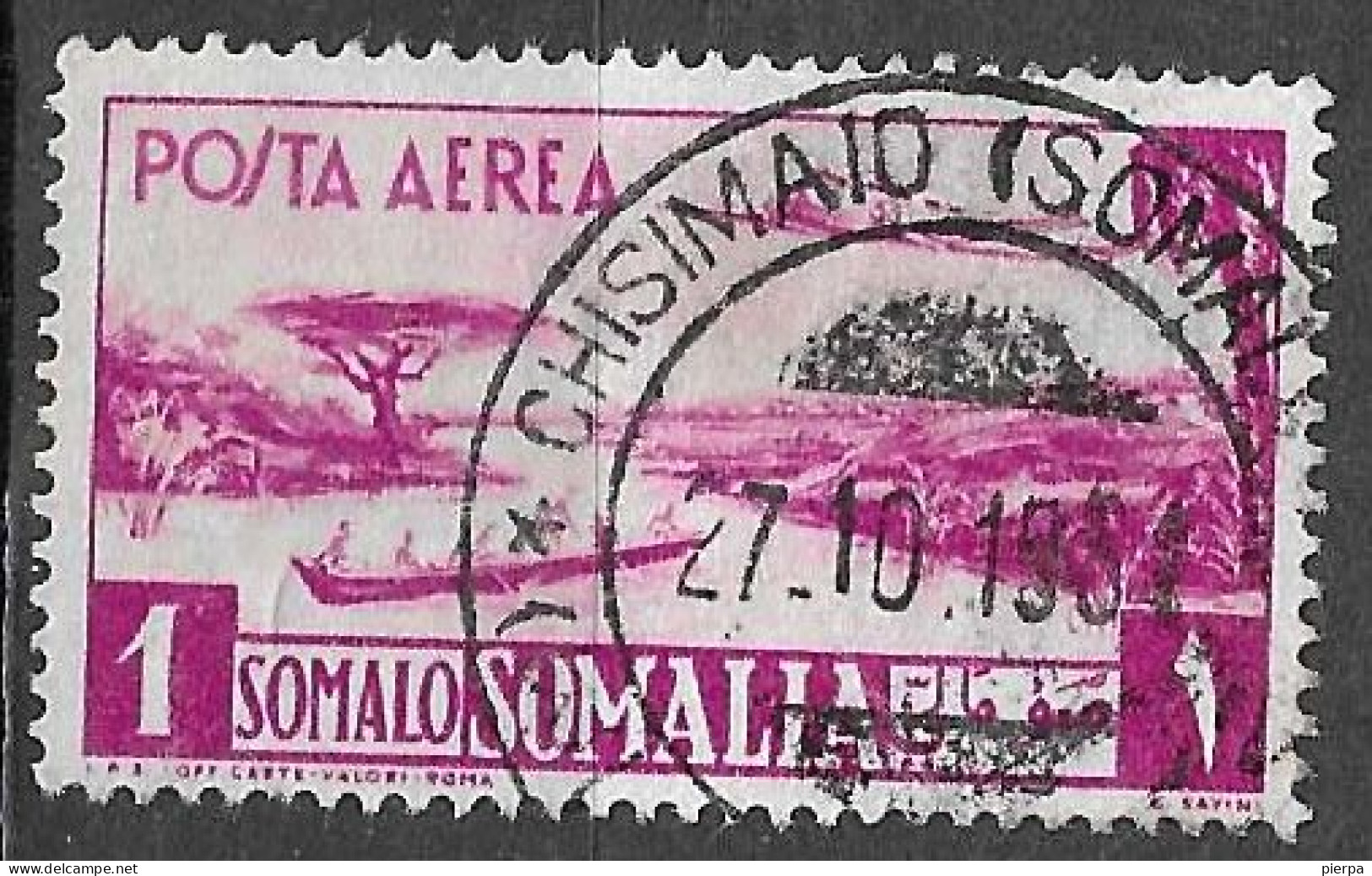 SOMALIA A.F.I.S. - 1950 - POSTA AEREA - 1 SOMALI - USATO (YVERT AV 35 - MICHEL 260 - SS A 6) - Somalië (AFIS)