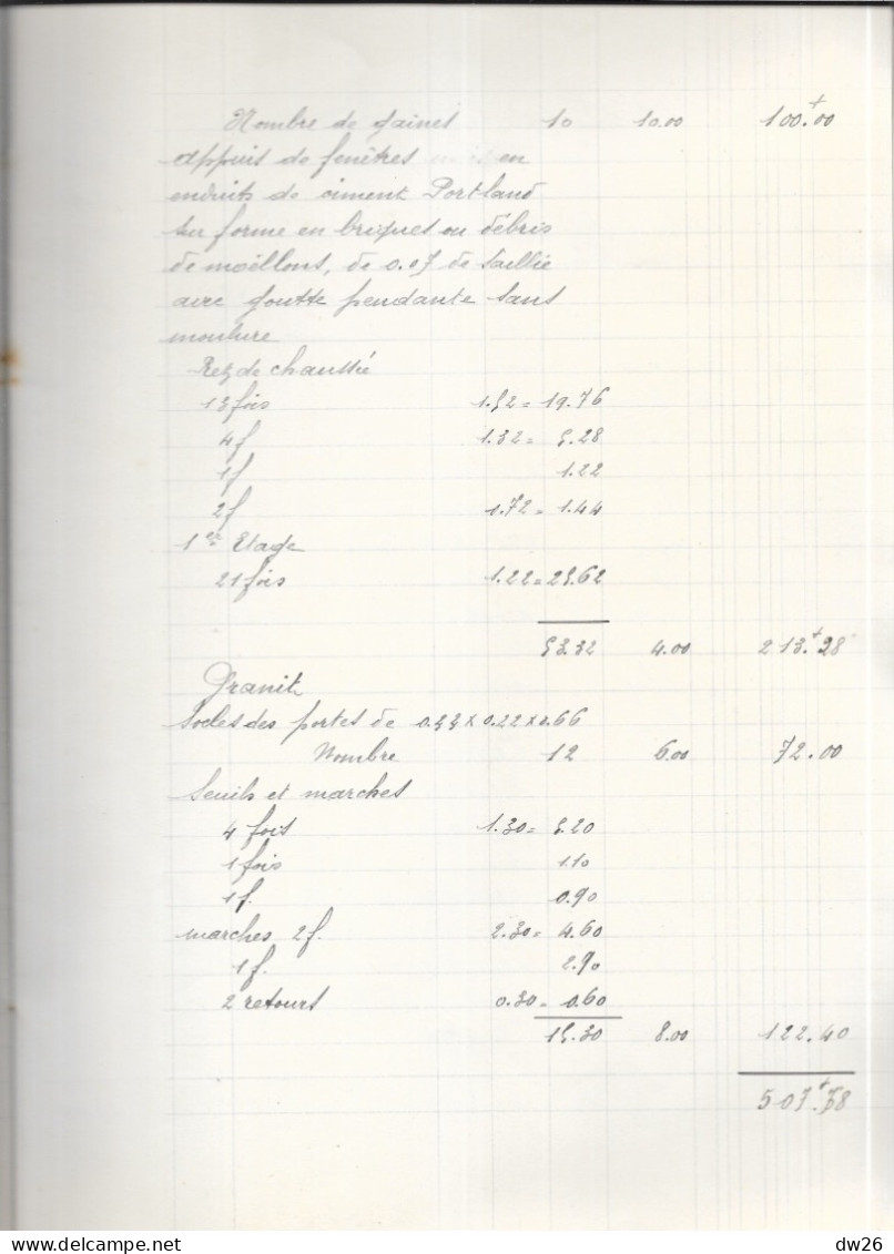 Mémoire Des Travaux Exécutés Au Pensionnat De Jeunes Filles à Chéhen (Côtes Du Nord) Par M. Cogneau, Entrepreneur 1918 - Architettura