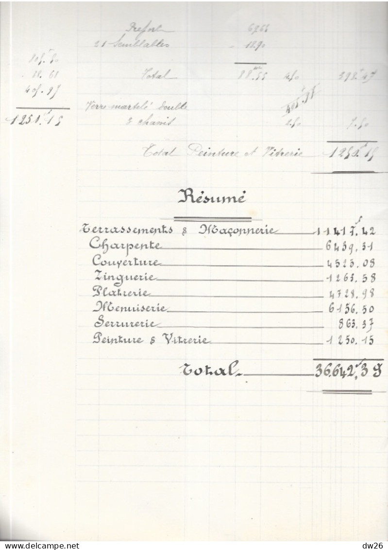 Mémoire Des Travaux Exécutés Au Pensionnat De Jeunes Filles à Chéhen (Côtes Du Nord) Par M. Cogneau, Entrepreneur 1918 - Architectuur