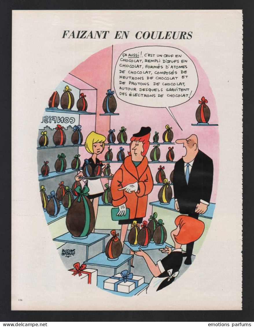 Pub Papier 1969 Humour Jacques Faizant Paques Oeuf Chocolat - Publicités