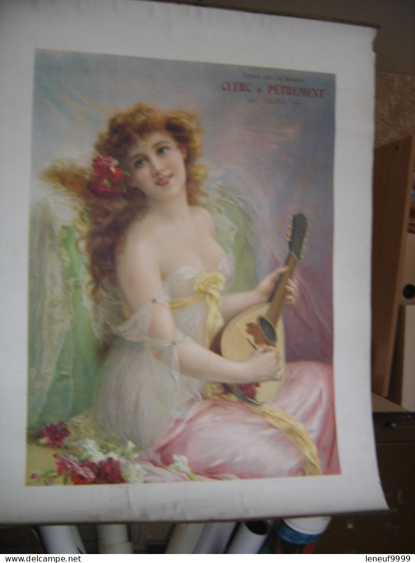 Affiche Chromo CLERC PETREMENT LA Cigale Jeune Femme Pin Up 54 X 75 Cm - Posters