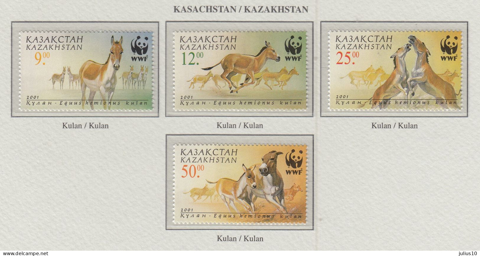 KAZAKHSTAN 2001 WWF Horses Mi 345-348 MNH(**) Fauna 648 - Unused Stamps