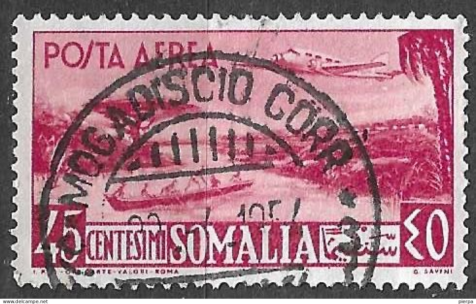SOMALIA A.F.I.S. - 1950 - POSTA AEREA - CENT. 45 - USATO (YVERT AV 32 - MICHEL 256 - SS A 2) - Somalië (AFIS)