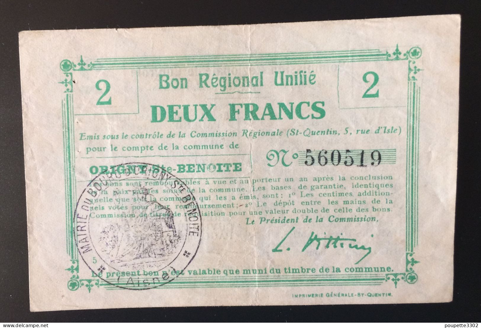 Bon Régional De 2 Francs - 02 Origny Ste Benoite - Unclassified