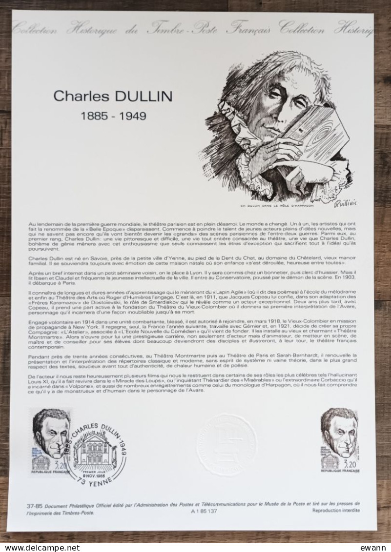 COLLECTION HISTORIQUE - YT N°2390 - CHARLES DULLIN - 1985 - 1980-1989