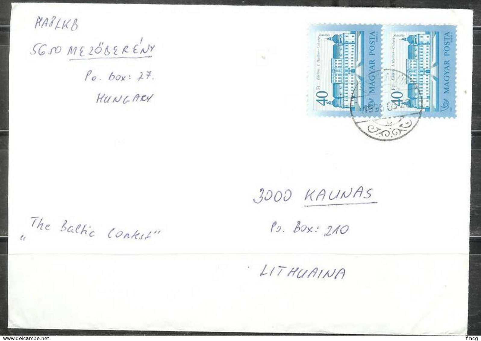 2005 Pair 40ft L'Huiller-Coborg Castle To Kaunas, Lithuania - Lettres & Documents