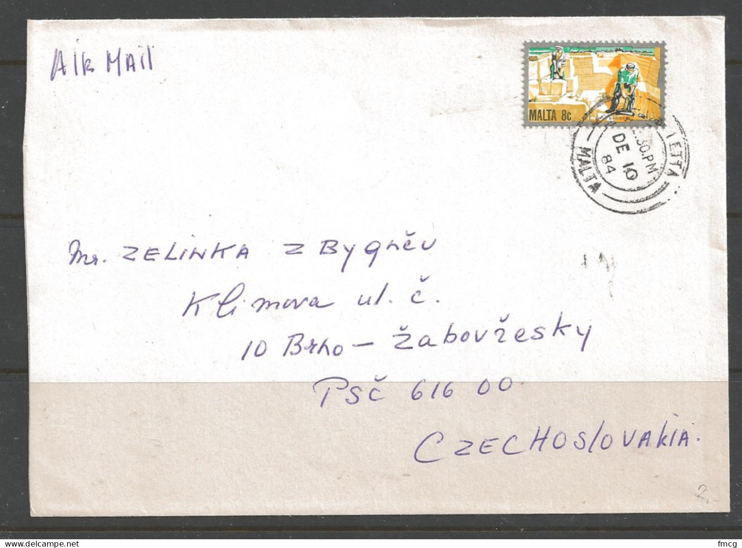 1984 8 Cents, Valletta (DE 10 84) To Czechoslovakia  - Malta
