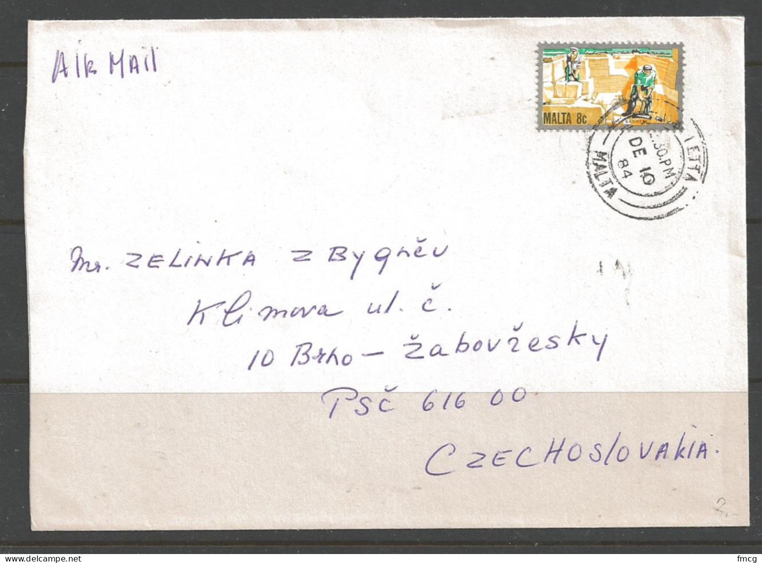 1984 8 Cents, Valletta (DE 10 84) To Czechoslovakia  - Malte