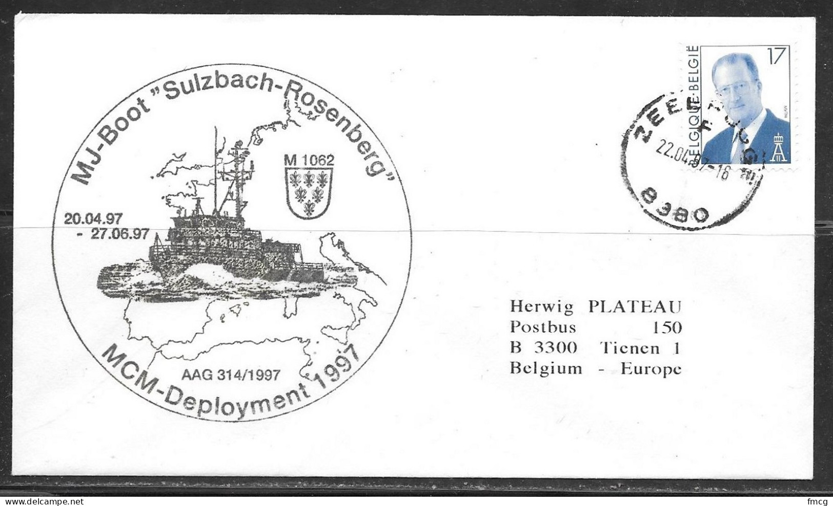 1997 German Navy Ship In Zeebrugge  MJ-Boot "Sulzbach-Rosenberg" - Brieven En Documenten