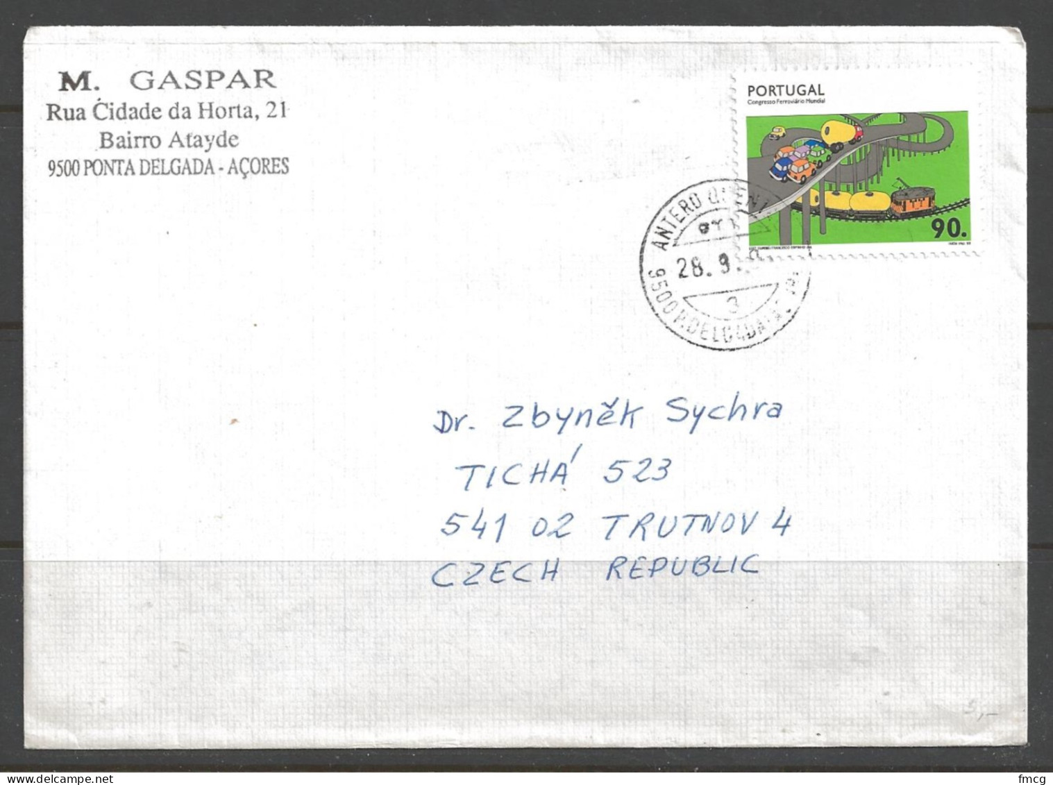 1995 Transportation, P. Delgada Azores To Czech Republic (26.9.95) - Brieven En Documenten