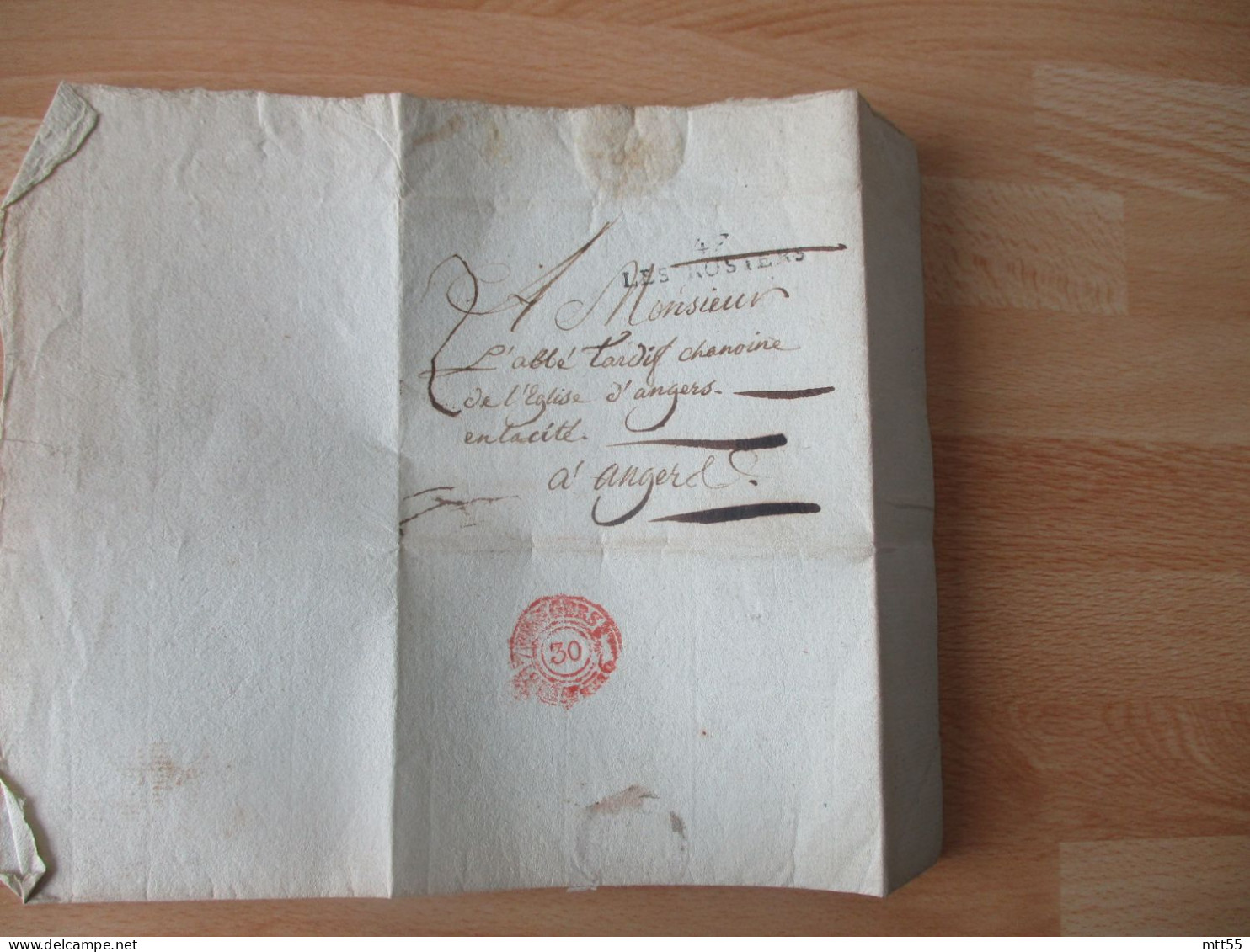 47 LES ROSIERS GRIFFE MARQUE LINEAIRE LETTRE CACHET ARRIVEE ROUGE ANGERS TAXE ? - 1801-1848: Précurseurs XIX