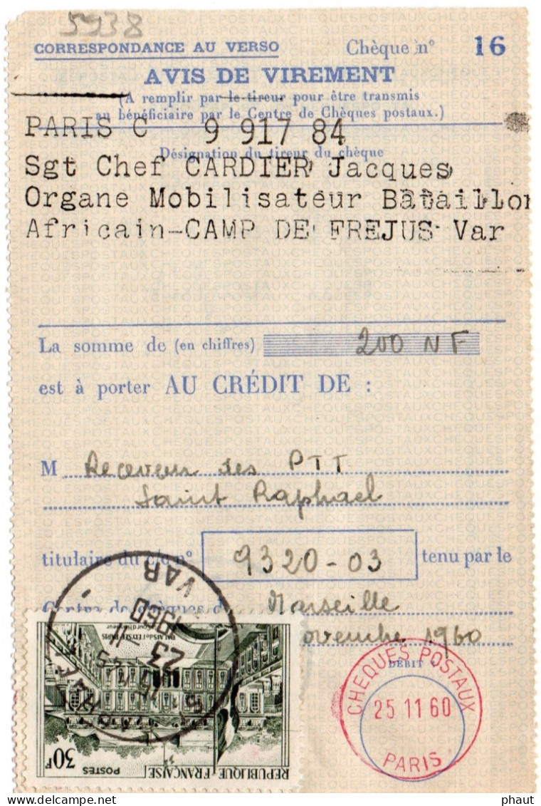 1192 Palais De L'Élysées Sur Avis De Virement - 1960-.... Lettres & Documents