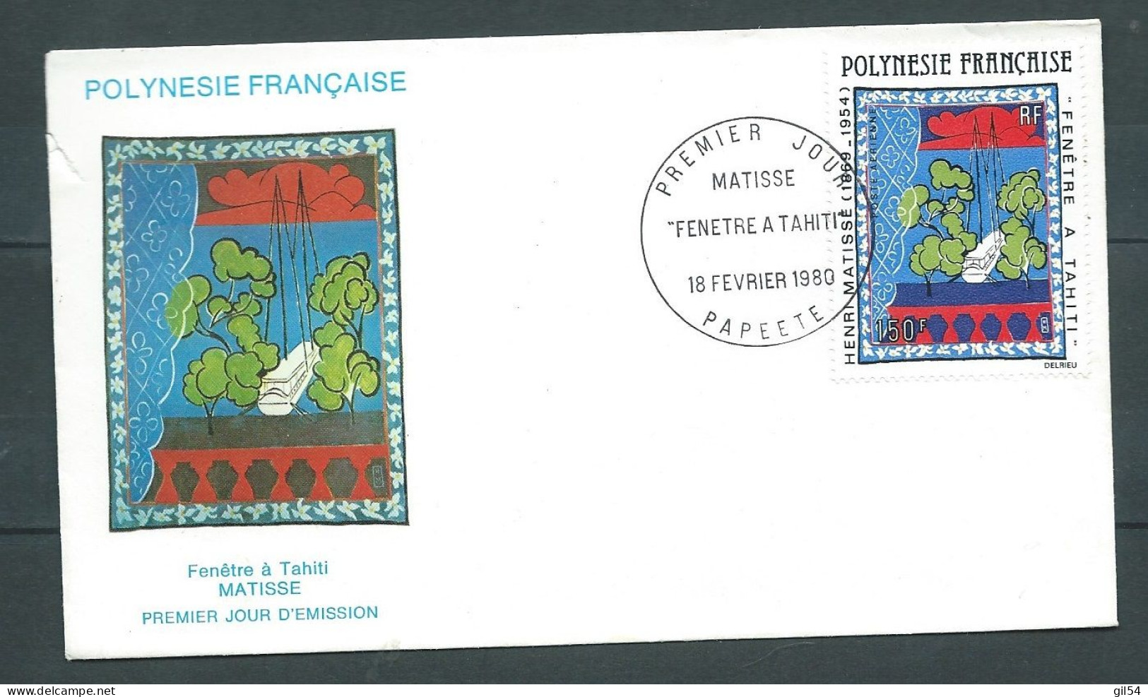 Premier Jour  Polynésie Française - Matisse "fen^tre à Tahiti 18/02/1980  LP 33109 - Lettres & Documents