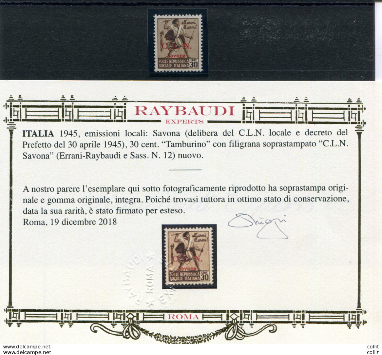 Savona C.L.N. - Monumenti Distrutti Cent. 30 Con Filigrana N. 12 - Autres & Non Classés