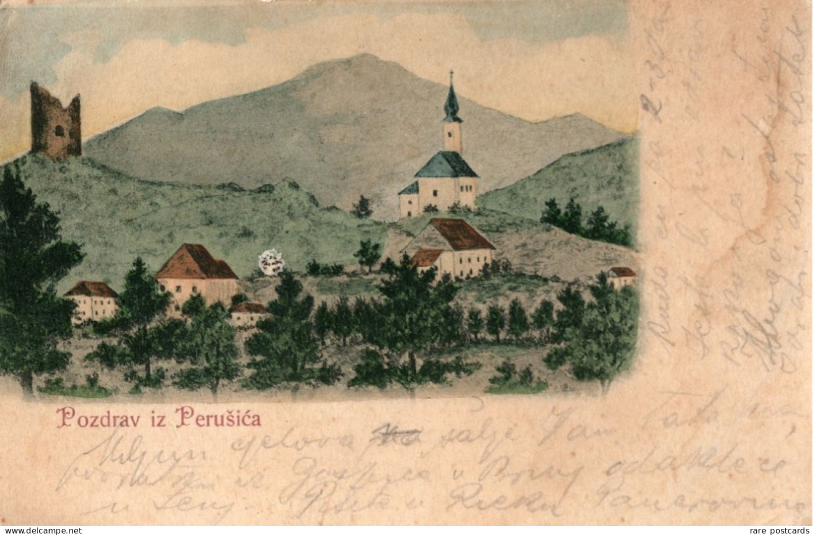 Perusic 1900 - Rucno Dizajnirana - Prva Stampana Tog Mesta - Kroatien