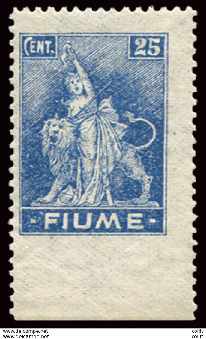 Fiume - Allegoria Cent. 25 N. B 38 (carta B) Non Dentellato In Basso - Ortsausgaben/Autonome A.