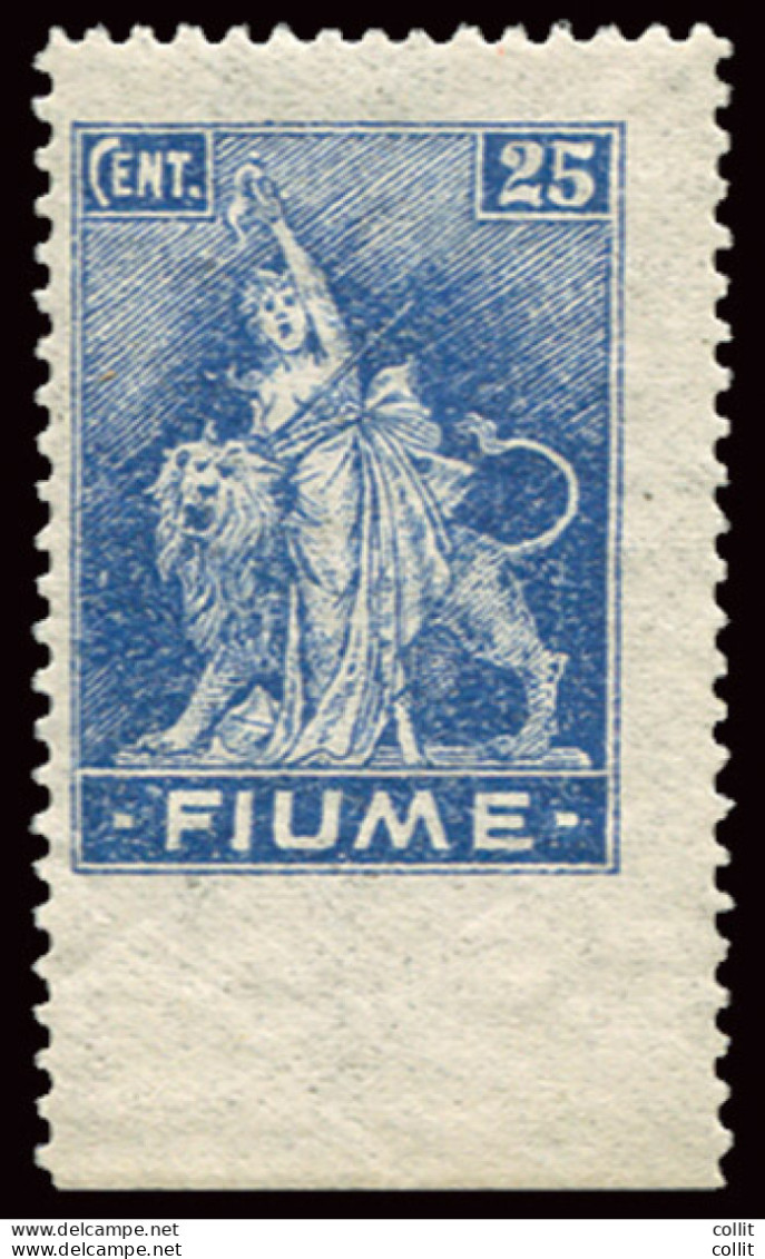 Fiume - Allegoria Cent. 25 N. B 38 (carta B) Non Dentellato In Basso - Emisiones Locales/autónomas