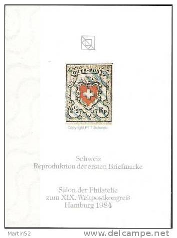 Weltpostkongress Hamburg 1984: Vignette Mit Helvetia "Orts-Post" Von 1850 - Briefmarken Auf Briefmarken