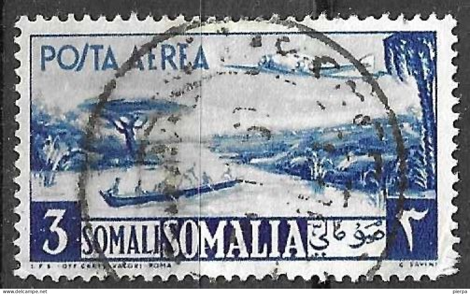 SOMALIA A.F.I.S. - 1950 - POSTA AEREA - SOMALI 3 - USATO (YVERT AV 38 - MICHEL 263 - SS A 9) - Somalia (AFIS)