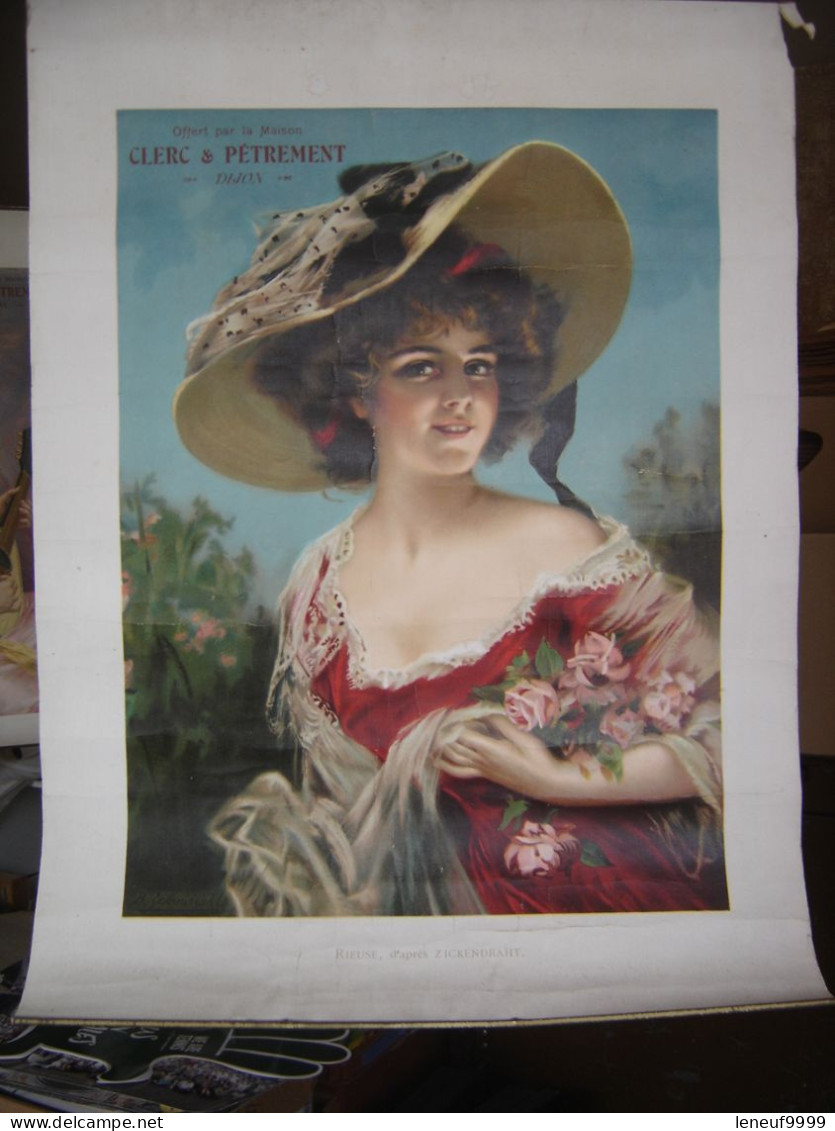 Affiche Chromo CLERC PETREMENT Rieuse ZICKENDRAHT Jeune Femme Pin Up 54 X 75 Cm - Afiches