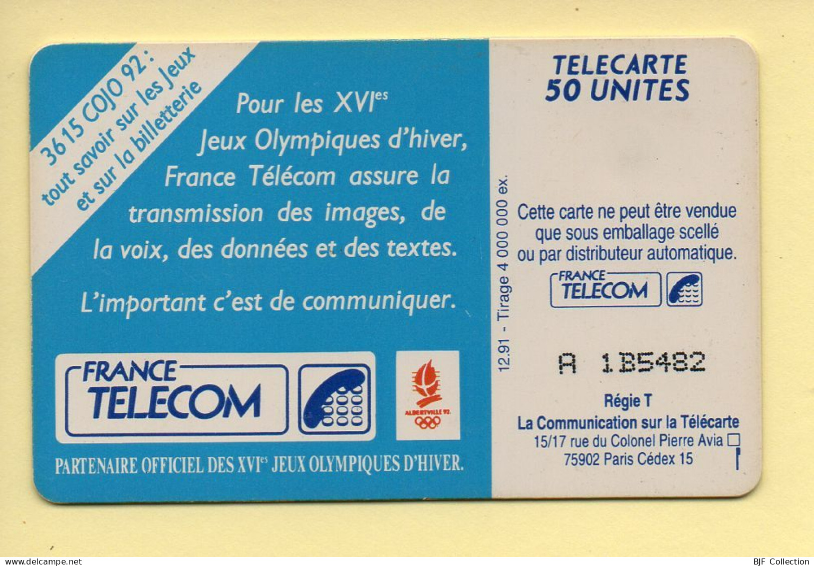 Télécarte 1991 : SKI ACROBATIQUE / 50 Unités / Numéro A 1B5482 / 12-91 / Jeux Olympiques D'Hiver ALBERTVILLE 92 - 1991