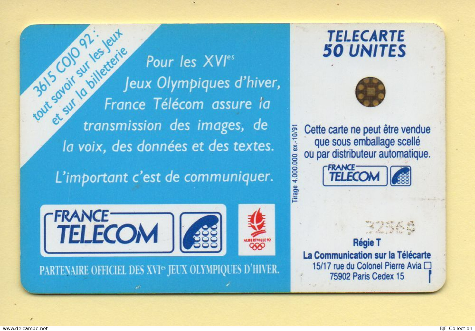 Télécarte 1991 : JOUEUR DE HOCKEY / 50 Unités / Numéro 32569 / 10-91 / Jeux Olympiques D'Hiver ALBERTVILLE 92 - 1991