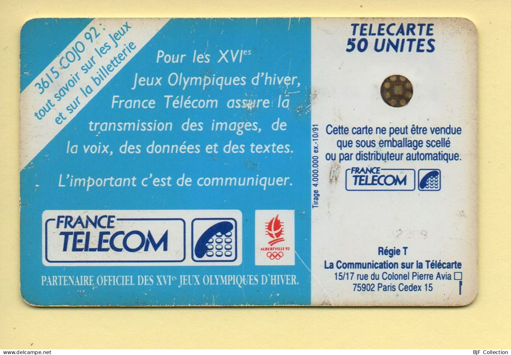 Télécarte 1991 : JOUEUR DE HOCKEY / 50 Unités / Numéro 32289 / 10-91 / Jeux Olympiques D'Hiver ALBERTVILLE 92 - 1991
