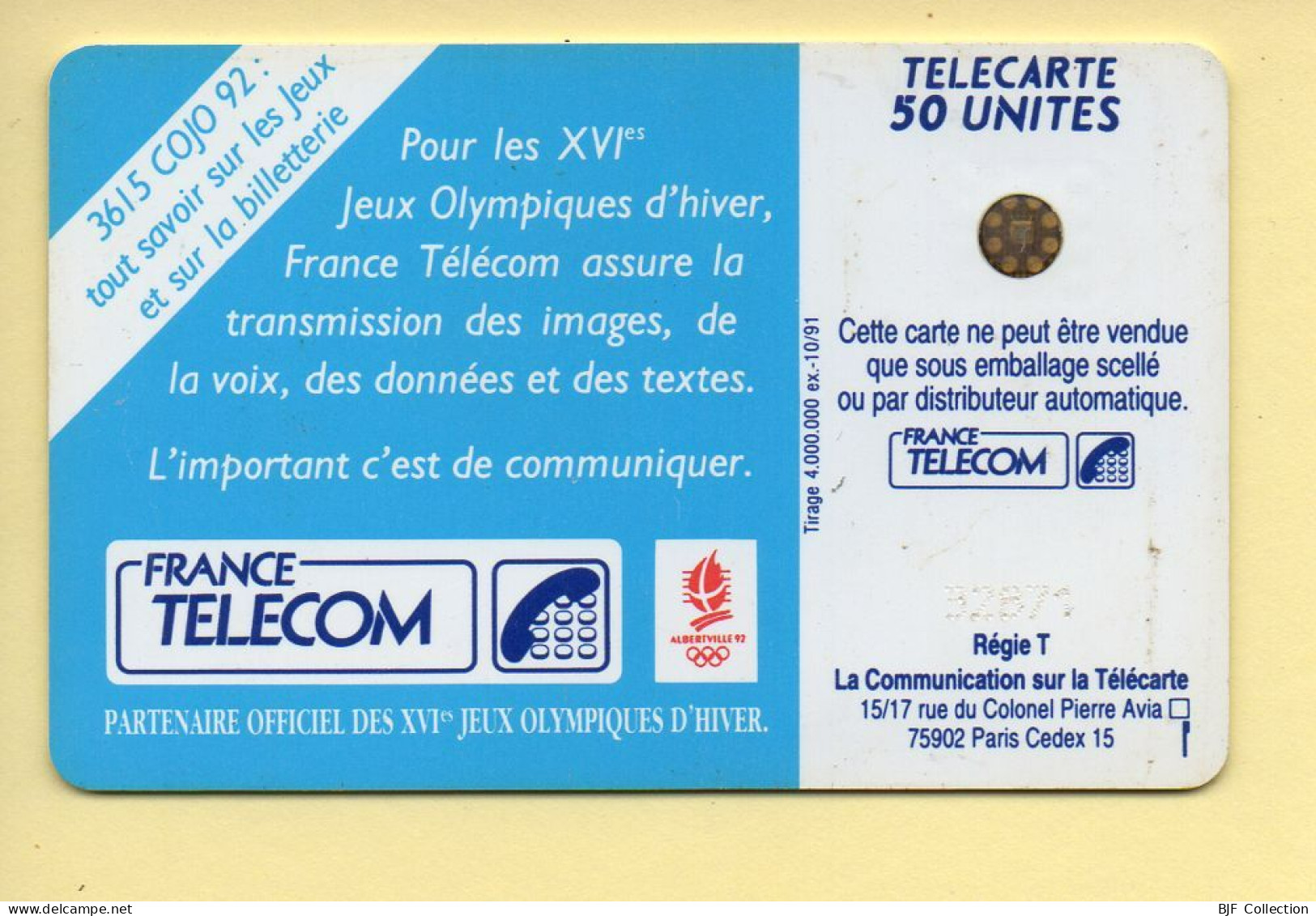 Télécarte 1991 : JOUEUR DE HOCKEY / 50 Unités / Numéro 32871 / 10-91 / Jeux Olympiques D'Hiver ALBERTVILLE 92 - 1991