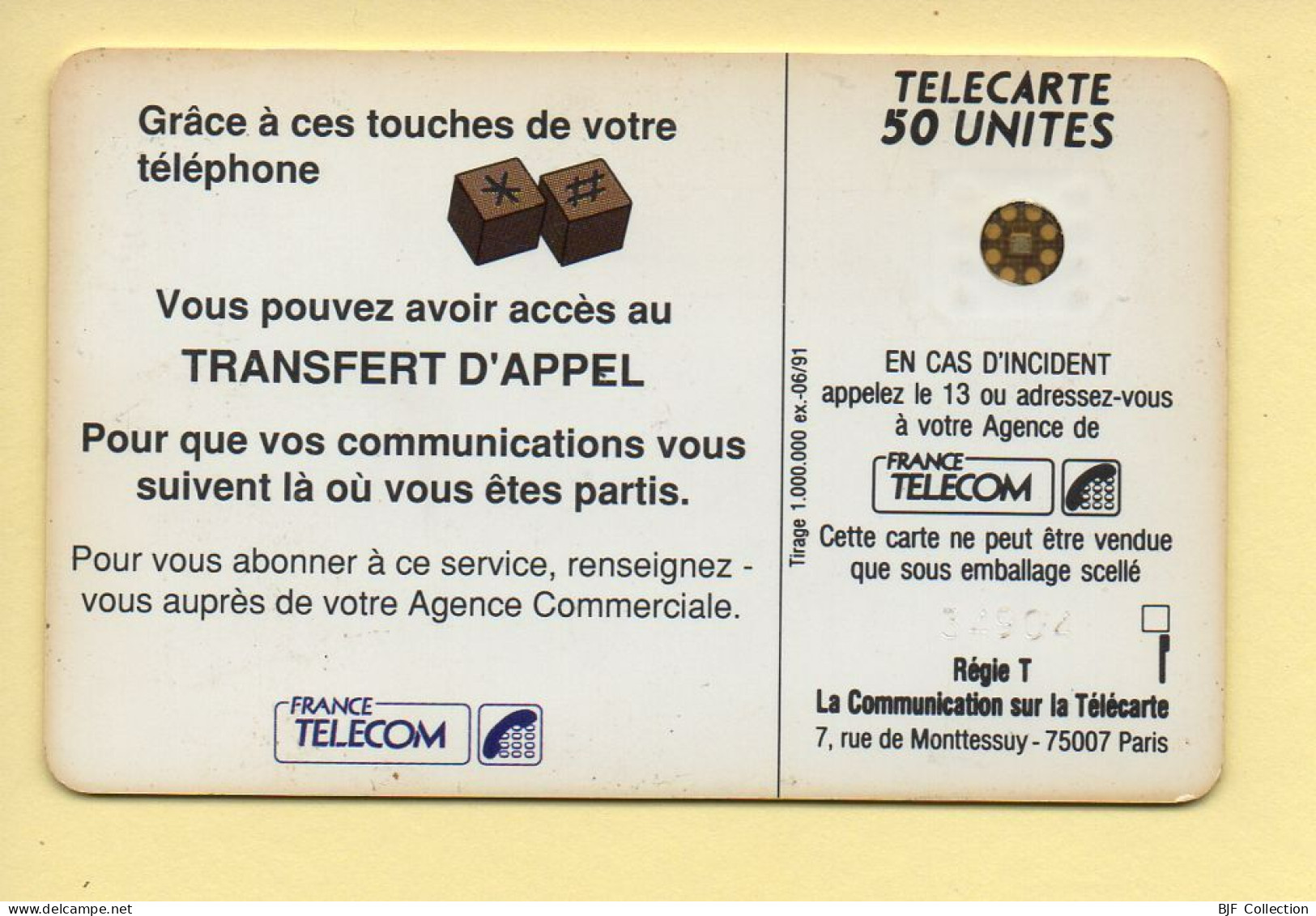 Télécarte 1991 : TRANSFERT D'APPEL 91 / 50 Unités / Numéro 34904 / 06-91 (voir Puce Et Numéro Au Dos) - 1991