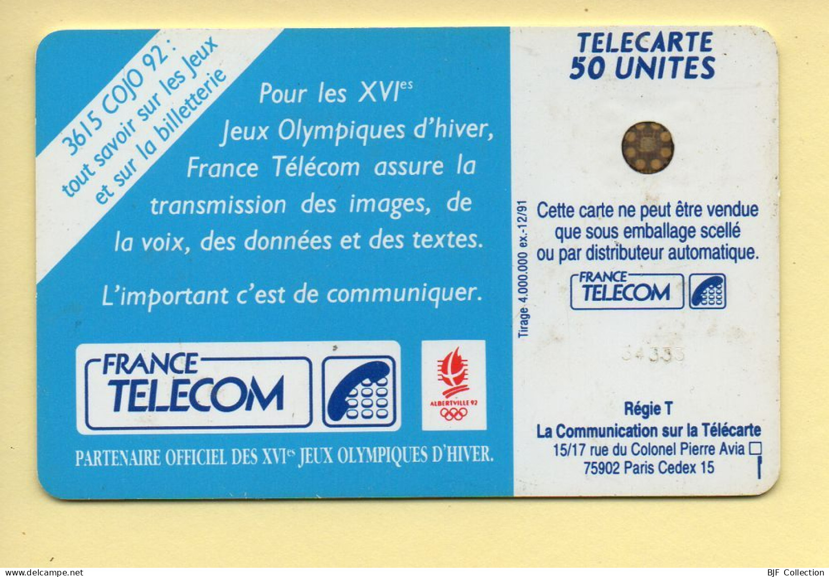 Télécarte 1991 : SKI ACROBATIQUE / 50 Unités / Numéro 34333 / 12-91 / Jeux Olympiques D'Hiver ALBERTVILLE 92 - 1991