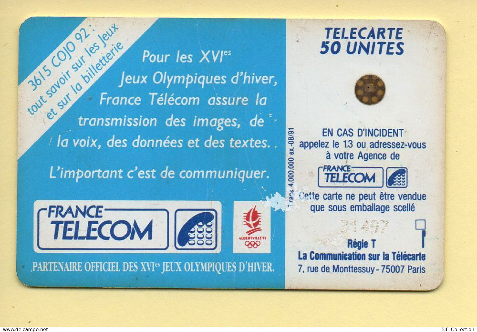 Télécarte 1991 : SAUT A SKI / 50 Unités / Numéro 31497 / 08-91 / Jeux Olympiques D'Hiver ALBERTVILLE 92 - 1991