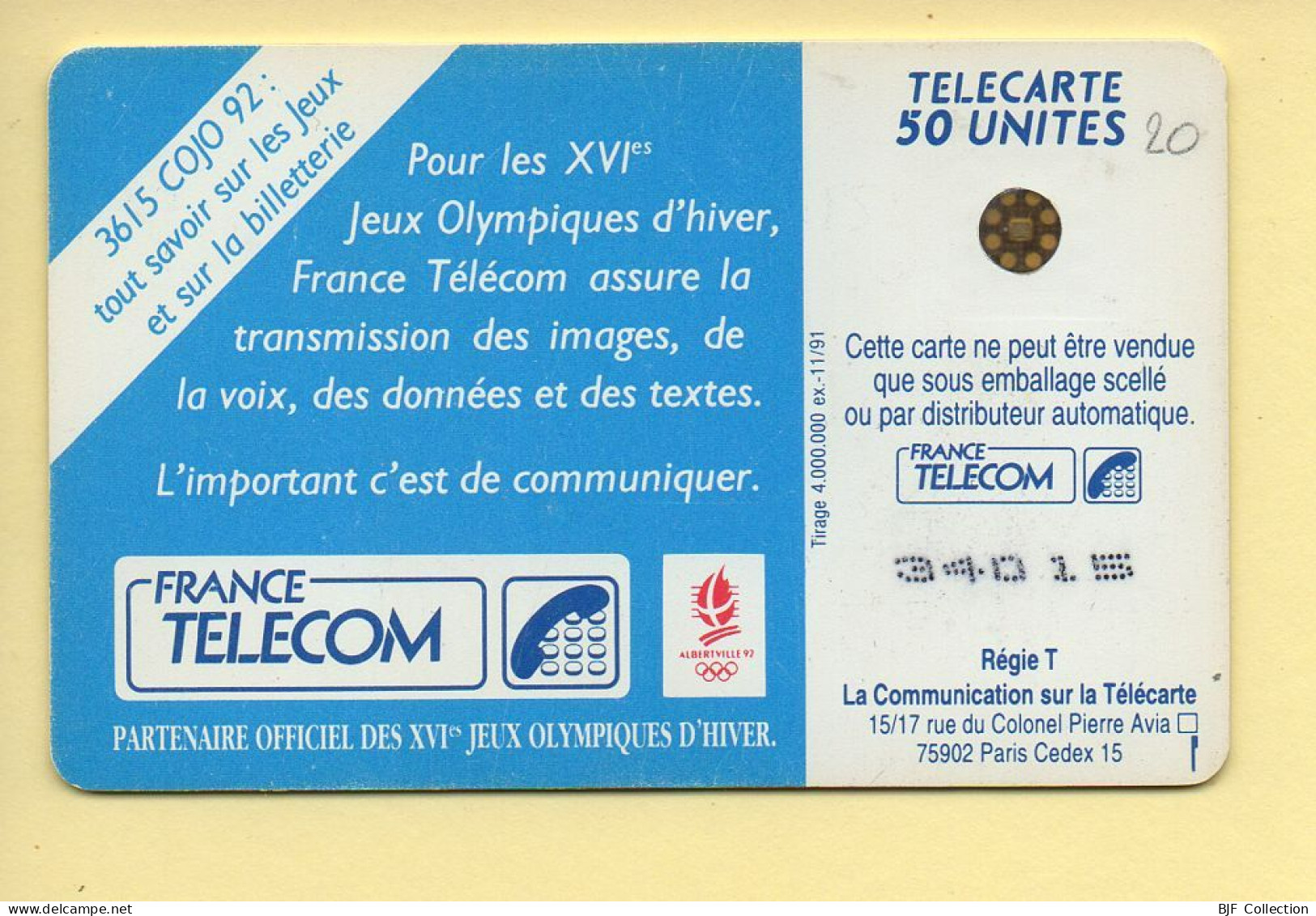 Télécarte 1991 : SKI DE FOND / 50 Unités / Numéro 34015 / 11-91 / Jeux Olympiques D'Hiver ALBERTVILLE 92 - 1991