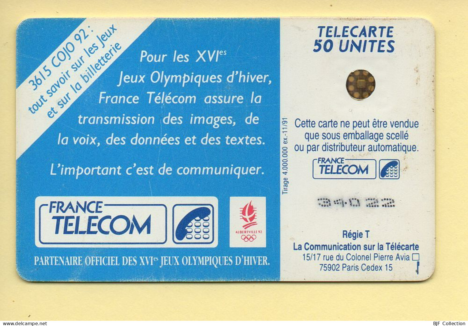 Télécarte 1991 : SKI DE FOND / 50 Unités / Numéro 34022 / 11-91 / Jeux Olympiques D'Hiver ALBERTVILLE 92 - 1991