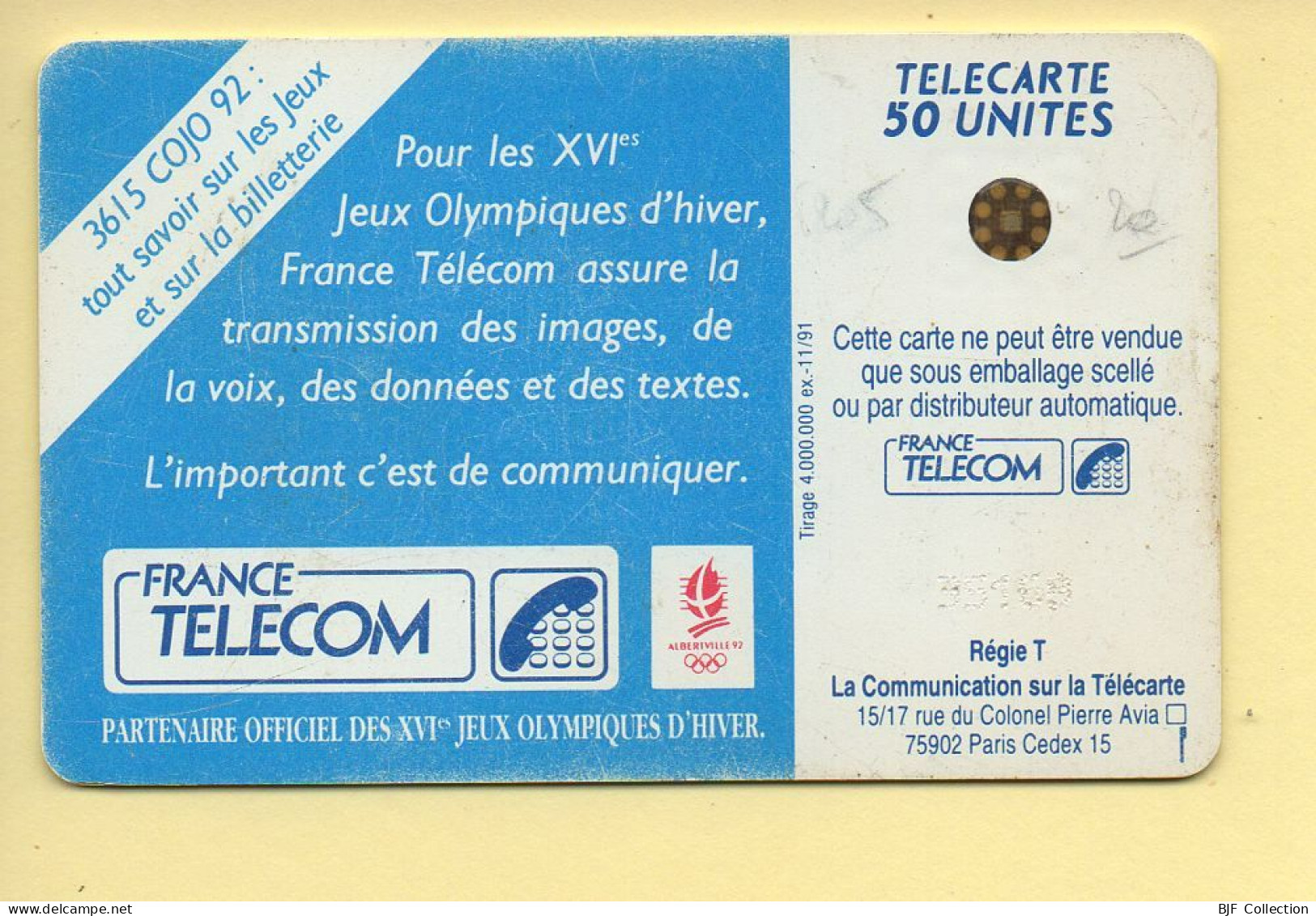 Télécarte 1991 : SKI DE FOND / 50 Unités / Numéro 35168 / 11-91 / Jeux Olympiques D'Hiver ALBERTVILLE 92 - 1991